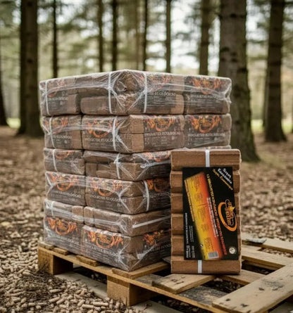 Briquetes de Madeira Premium 864kg | Palete 96 Packs NovaLenha | Combustível Ecológico Portugal