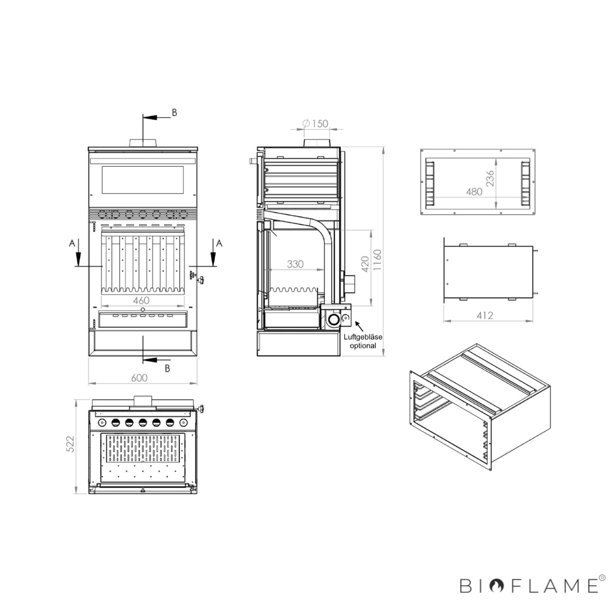 Salamandra a Lenha com Ventilação Teba Therm TKS-15 Forno Trifacial