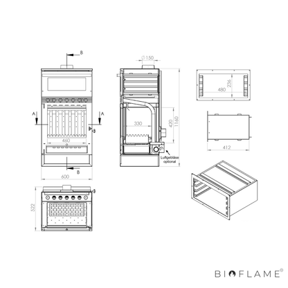 Salamandra a Lenha com Ventilação Teba Therm TKS-15 Forno Trifacial