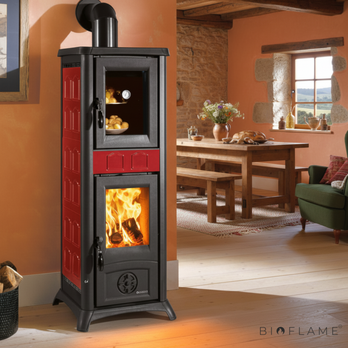 Salamandra a Lenha em Ferro Fundido Nordica Extraflame Gemma Forno