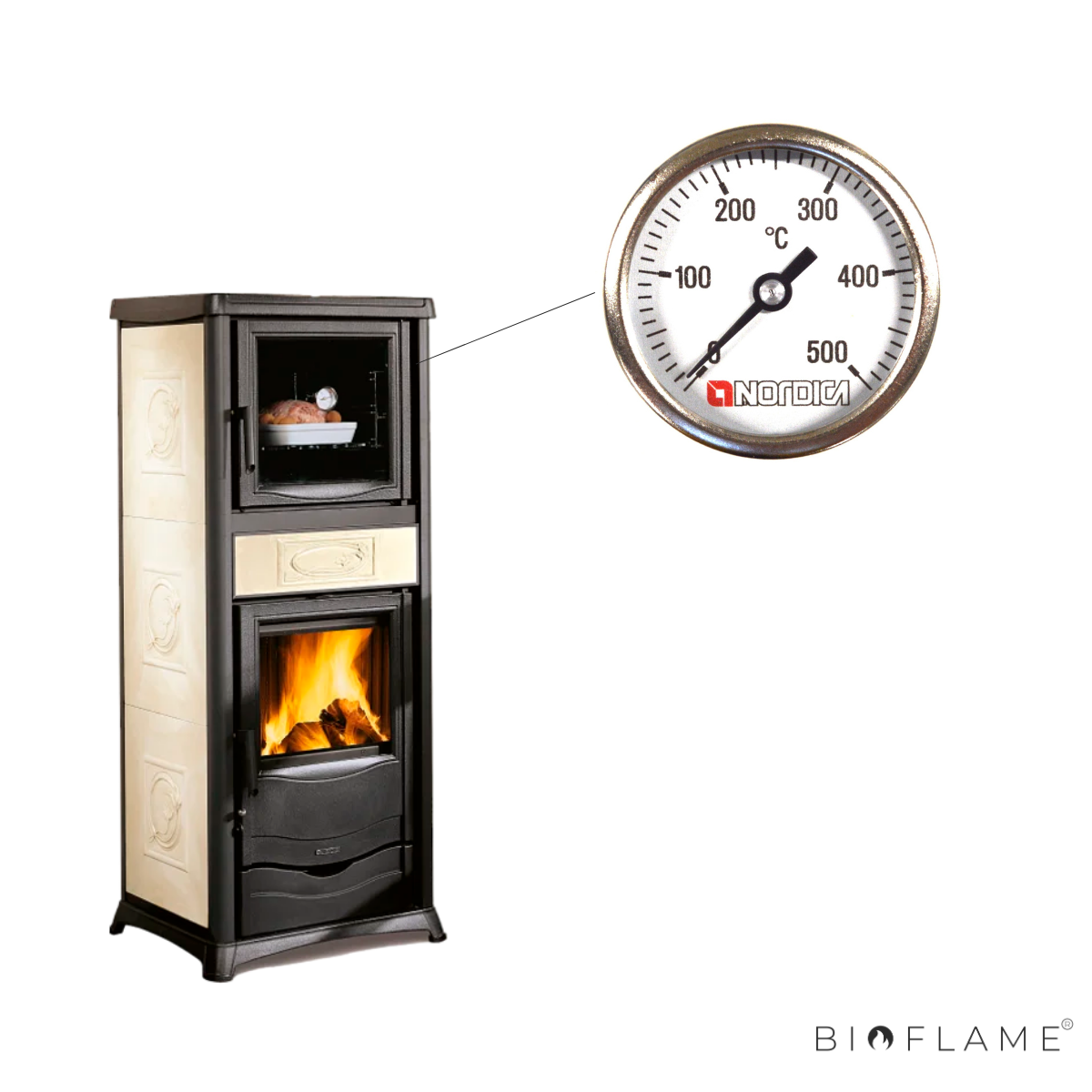 Salamandra a Lenha em Ferro Fundido Nordica Extraflame Rossella Plus Forno