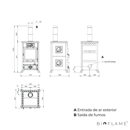 Salamandra a Lenha em Ferro Fundido Nordica Extraflame Rossella R1 BII